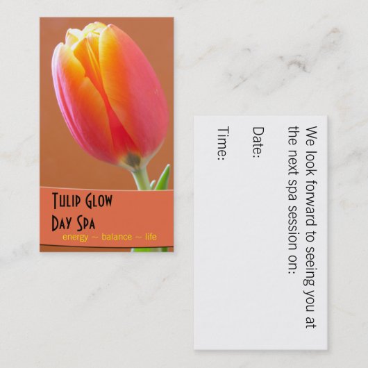 健康のマッサージのスパのサロンの花のオレンジチューリップ 予約カード (正面/裏面)