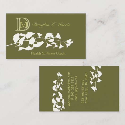 健康の健康白い銀色のイチョウの木のモノグラム 名刺 (正面/裏面)