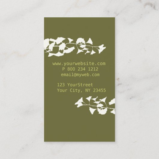 健康の健康白い銀色のイチョウの木のモノグラム 名刺 (裏面)