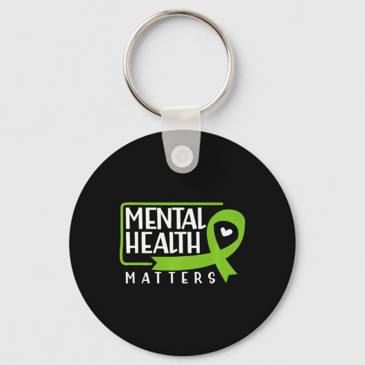 健康の問題グリーンリボンメンタルヘルスの問題 キーホルダー (正面)