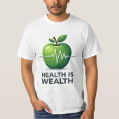 健康は富なり アップルと脈拍 Tシャツ (正面)