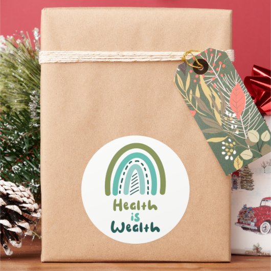 健康は富やる気を起こさせるの宝虹の青 ラウンドシール (クリスマス)