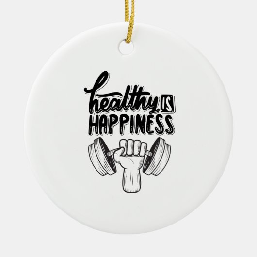 健康は幸せジム動機デザイン セラミックオーナメント (正面)