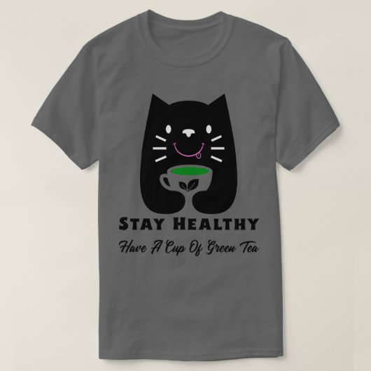健康を維持するGreen Tea Cat Holiを飲カッコいいむ Tシャツ (デザイン正面)