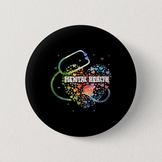 健康ナースウォータールラブハートスクラブステソスコープ 缶バッジ (正面)