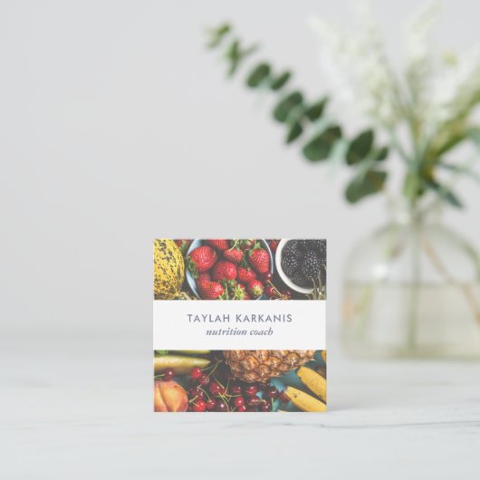 健康フィールドフレッシュカラフルフルーツスクエア スクエア名刺 (スタンド正面)