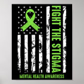 健康リボンUsaフラグ私たち衣服グリーンメンタルヘルス ポスター (正面)