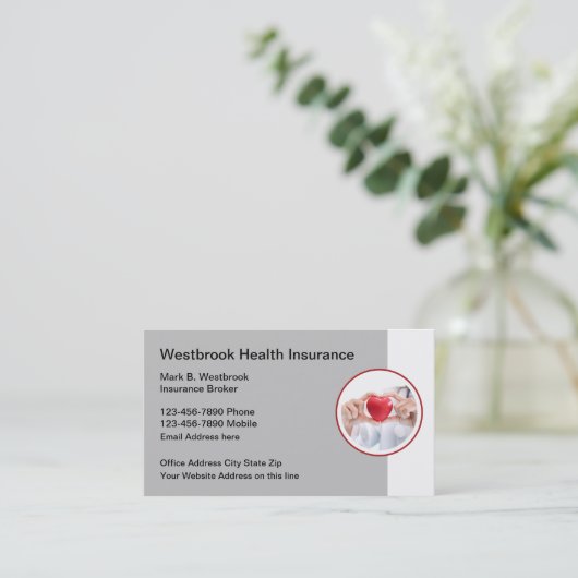 健康保険仲買人ハートエンブレム名刺 名刺 (スタンド正面)