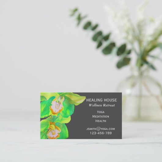 健康健康の退去のモダンな蘭の花 名刺 (スタンド正面)