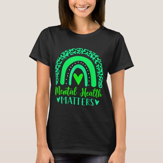 健康問題メンタル認識度ヒョウ虹W Tシャツ (正面)