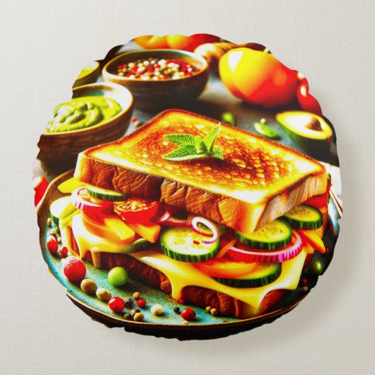 健康的な出会い寛大な：グリルチーズの喜び ラウンドクッション (正面)