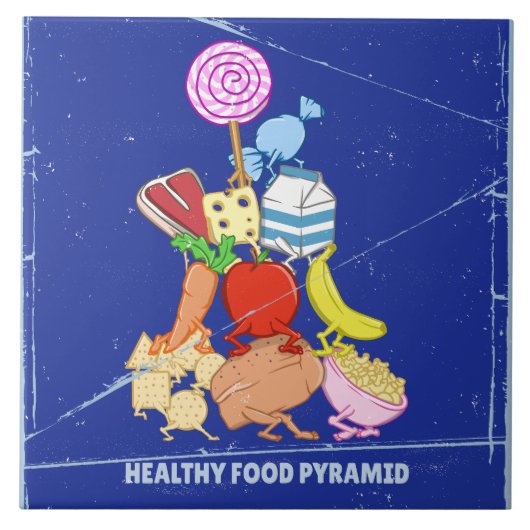 健康的食品ピラミッドの面白いイラスト タイル (正面)