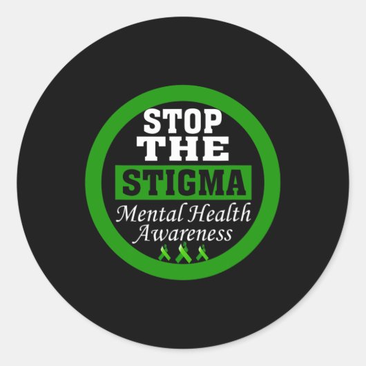 健康認識度ストップザスティグマ緑リボン ラウンドシール (正面)