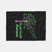 健康認識度ツリーリボンサポーターのグラフィック フリースブランケット (正面(横))