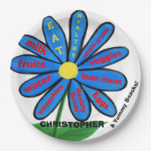 健康食べ青デイジーフローラお子様の名前 ペーパープレート (正面)