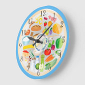 健康食べ食カラフル品群キッチン大C ラージ壁時計 (傾斜)