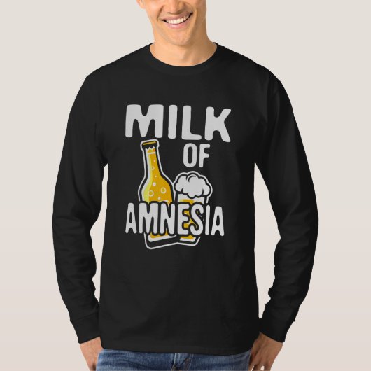 健忘ビールグラフィック飲デザイン牛乳 Tシャツ (正面)