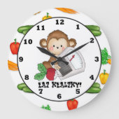 健食べ康サルの壁掛け時計 ラージ壁時計 (正面)
