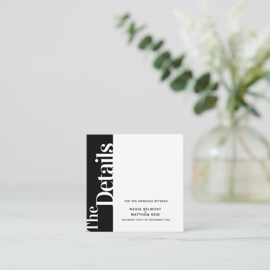 側はっきりした文字白黒結婚詳細 エンクロージャーカード (スタンド正面)