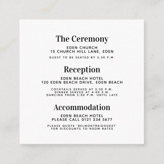 側はっきりした文字白黒結婚詳細 エンクロージャーカード (裏面)