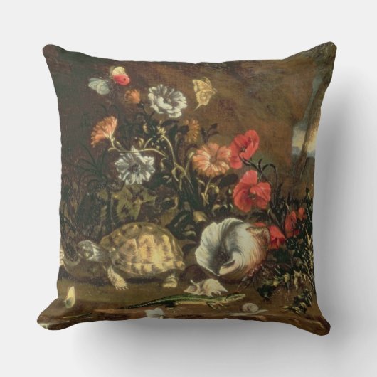 側アザミ、花、ハ虫類および蝶 クッション (正面)