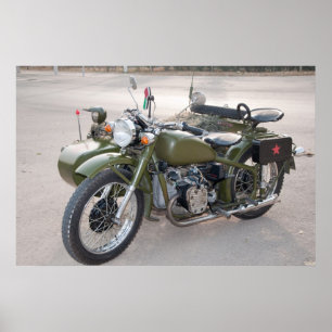 側車が付いている緑750B-2オートバイ ポスター