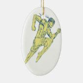 側面のスケッチを蹴るムエタイの戦闘機 セラミックオーナメント (右)