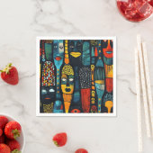 偶像を持つアフリカの部族パターン。 スタンダードカクテルナプキン (インサイチュ)