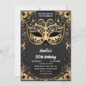 偶数チュツブラック金ゴールドシックな仮装50誕生日 招待状 (正面)