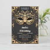 偶数チュツブラック金ゴールドシックな仮装50誕生日 招待状 (スタンド正面)