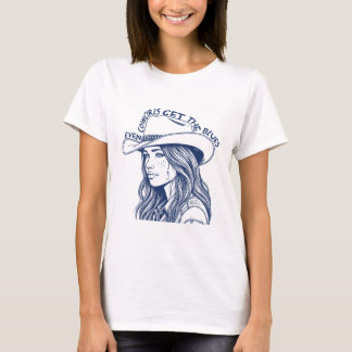 偶数女性のカーボーイが青を取得 Tシャツ