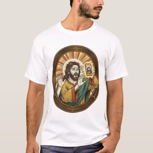 偶然前カメラで二重あごの自撮りを撮ってしまったイエス Tシャツ (正面)