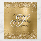 偽のきらきらしたゴールドグリッターとホイル 40歳の誕生日 ワインラベル (シングルラベル)