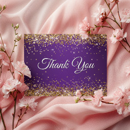 偽のきらきらしたゴールドグリッター ロイヤルパープル 誕生日おめでとうございます ポストカード