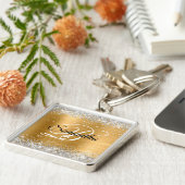 偽のきらきらしたシルバーのグリッターゴールドの箔モノグラム キーホルダー (側面)