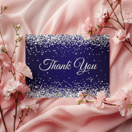 偽のきらきらしたシルバーのグリッター ネイビーブルー お礼 ポストカード