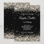 偽のきらきらしたプラチナのグリッター ブラック 招待状 (正面/裏面)