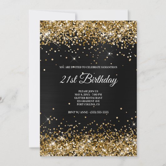 偽のきらきらした金の輝きの濃い灰色の黒のホイル 招待状 (正面)