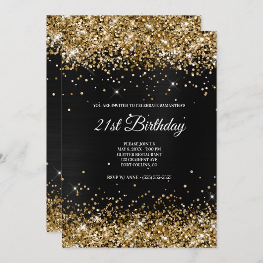 偽のきらきらした金の輝きの濃い灰色の黒のホイル 招待状 (正面/裏面)