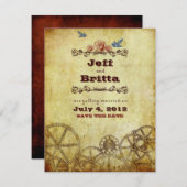 偽のアンティークゴールド ビクトリアン スチームパンク ウェディング セーブザデート (正面/裏面)