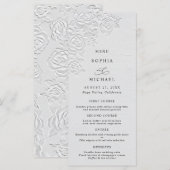 偽のエンボス加工が施された白いバラのウェディングフラットメニュー メニュー (正面/裏面)