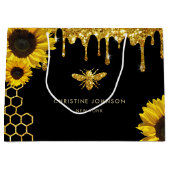 偽のグリッターの蜂とひまわり ラージペーパーバッグ (正面)