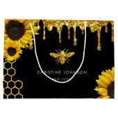 偽のグリッターの蜂とひまわり ラージペーパーバッグ (裏面)