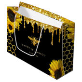 偽のグリッターの蜂とひまわり ラージペーパーバッグ (正面アングル)