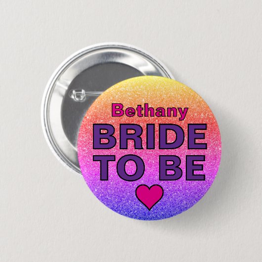 偽のグリッターを使用したオリジナル名の花嫁 缶バッジ (正面&裏面)