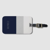 偽のグレー＆ネイビー レザー風 ストライプ ラゲッジタグ (正面横)