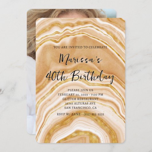 偽のゴールデンアゲート40歳の誕生日写真 招待状 (正面/裏面)