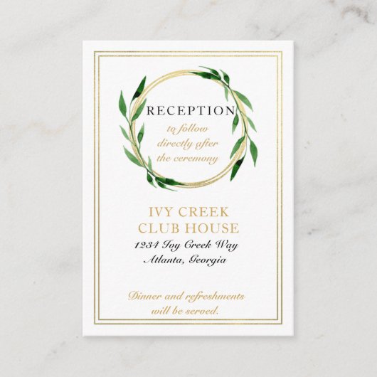 偽のゴールドの花輪 ウェディング レセプション カード (正面)
