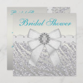 偽のシルバーグリッターゼブラストライプの結婚前お茶会 招待状 (正面/裏面)