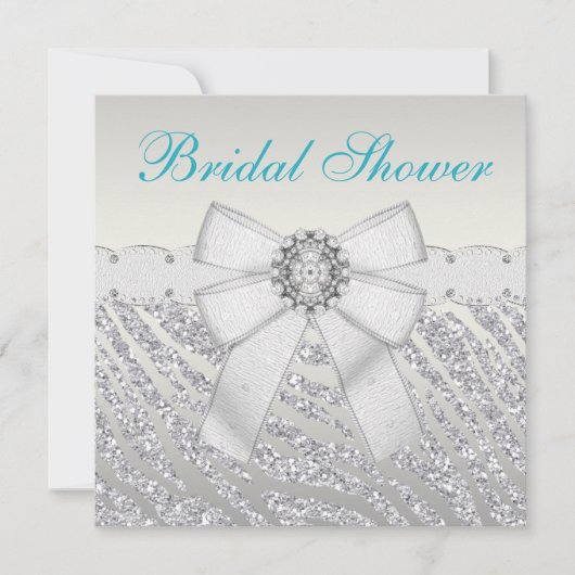 偽のシルバーグリッターゼブラストライプの結婚前お茶会 招待状 (正面)